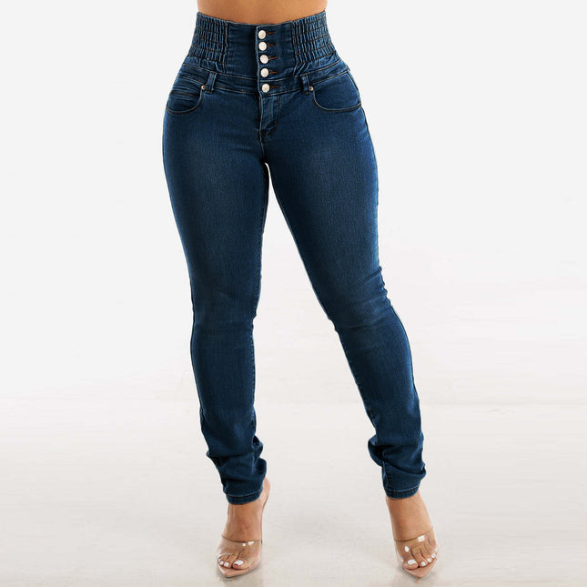 Stretch Slimming Button Jeans
