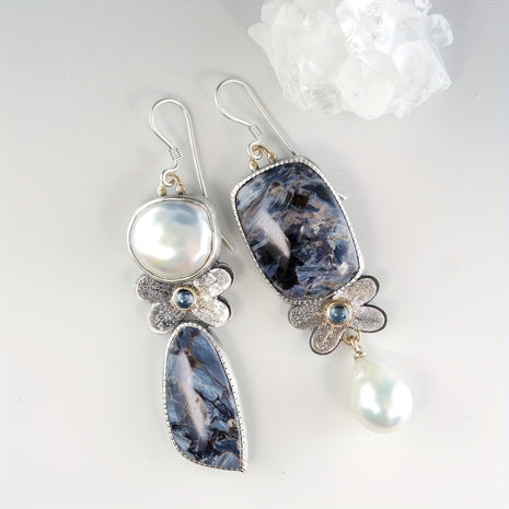 Vintage Earrings Women's Pearl Enamel