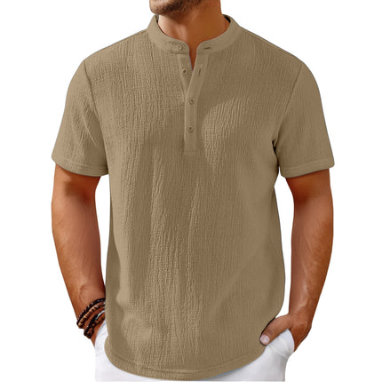 Cotton And Linen Stripes Henley Shirt