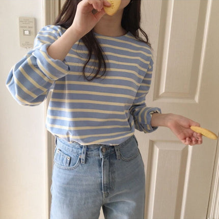 Korean Striped Long-sleeved Loose Inner Top