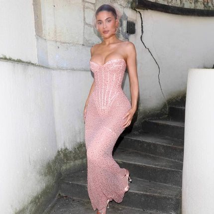 Sequins Fishbone Slim Tube Top Dress