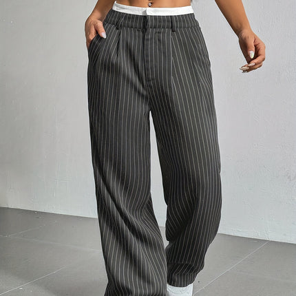 Stripe High Waist Straight Leg Trousers