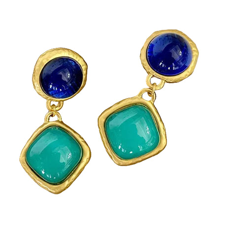Vintage Light Green & Blue Crystal Earrings