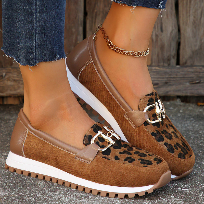 Women's Summer Leopard Metal Buckle Flat Shoes