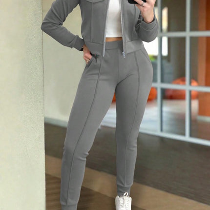 Casual Long Sleeve Coat and Pants Two-piece Set