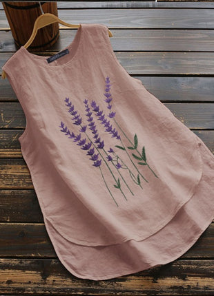 韓国刺繍入りノースリーブクルーネックトップス