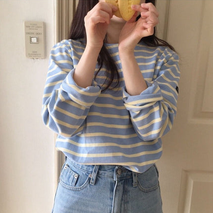 Korean Striped Long-sleeved Loose Inner Top