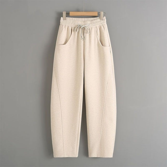 Fleece-lined Elastic Sickle High Waist Pants / Warme Pants