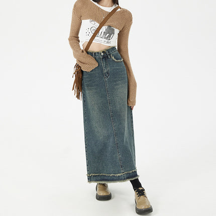 Retro Fashion Hip Denim Long Skirts