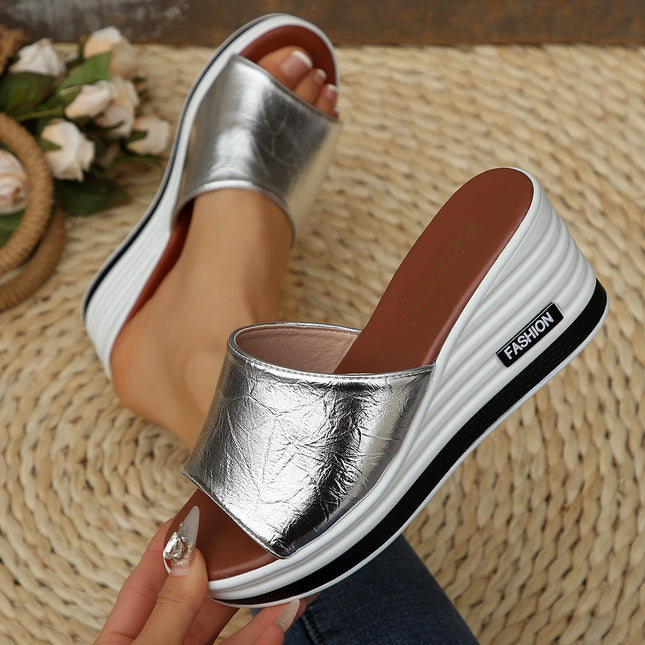 Stylish Peep Toe Wedge Mule