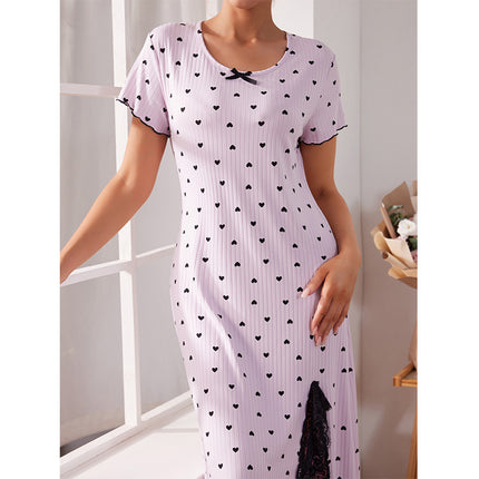 Round Neck Short Sleeve Love Slit Mid-Length Homeware