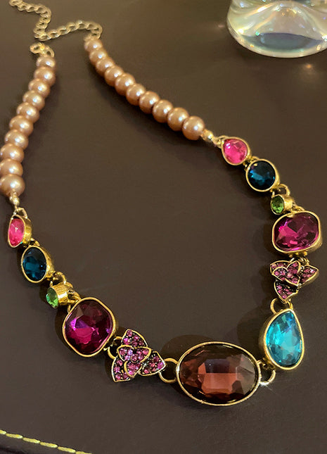 Rhinestone-encrusted Flower Necklace & Earrings Combination