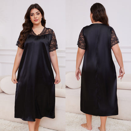 Plus Size Ice Silk Short Sleeve Loose Casual Nightdress