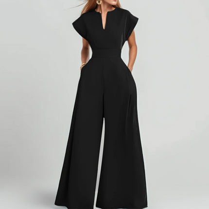 Elegant V-neck Sleeveless Wide-leg Jumpsuit