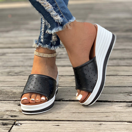Stylish Hollow out Peep Toe Wedge Mule