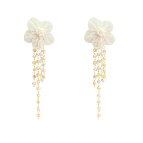 Long Fringed Pearl Flower Stud Earrings