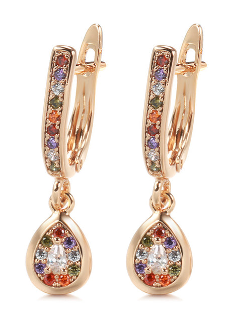 Colourful Zircon Rose Gold Stud Earrings