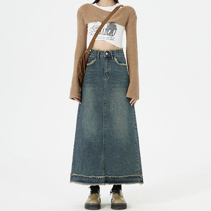 Retro Fashion Hip Denim Long Skirts