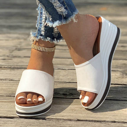 Stylish Peep Toe Wedge Mule