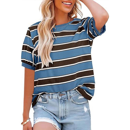 Round Neck Mosaic Large Striped Loose Shirt