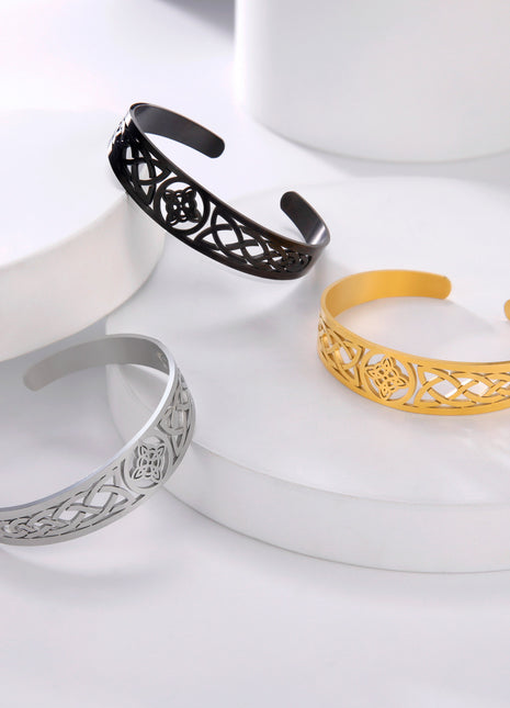 Knot Hollow Stainless Steel Bracelet – Gold, Silver & Black Fashion Jewelry