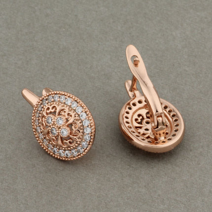 Zircon Earrings Rose Gold Hollow Leaves Ear Clip