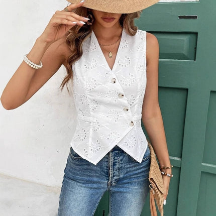V-neck Crochet Button Vest