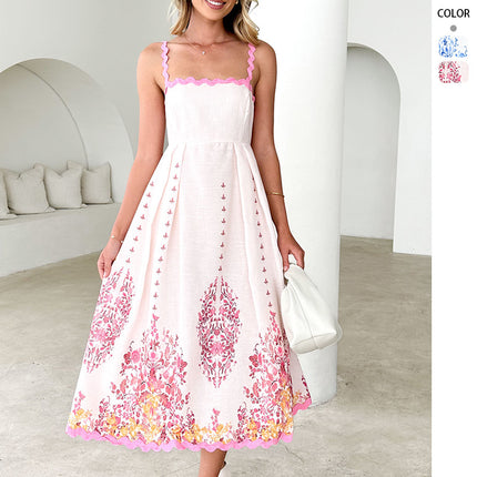 Wavy Sleeveless Backless Tied Strap Dress