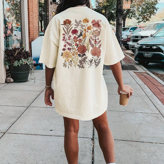 Floral Neck Tee Short Sleeve Dress