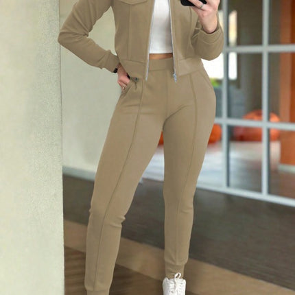 Casual Long Sleeve Coat and Pants Two-piece Set