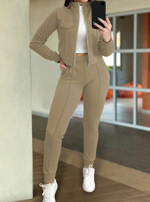 Casual Long Sleeve Coat and Pants Two-piece Set