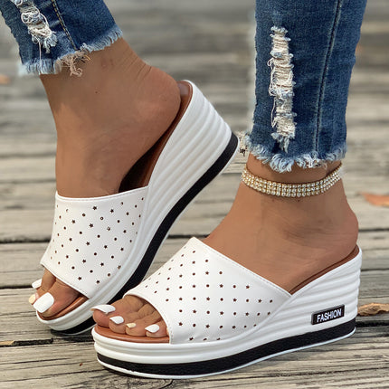 Stylish Hollow out Peep Toe Wedge Mule