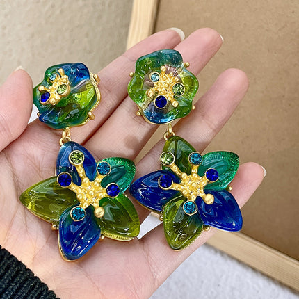 Stars Green Blue Crystal Earrings