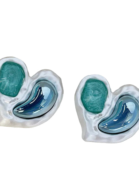 Vintage Heart Green & Blue Crystal Earrings