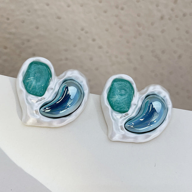 Vintage Heart Green & Blue Crystal Earrings