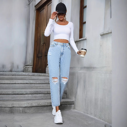 Casual Loose Straight Ripped Denim Jeans