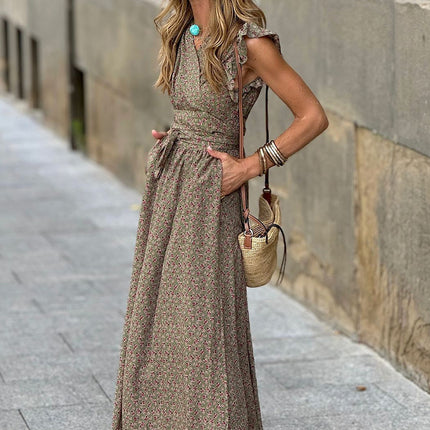 V-neck Ruffled Sleeve Dress