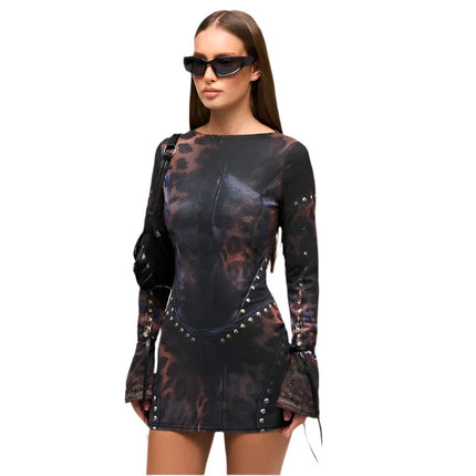 Leopard Metal Buckle Short Dress