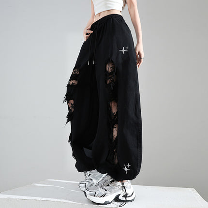 Ripped Lace Stitching Wide-Leg Casual Pants