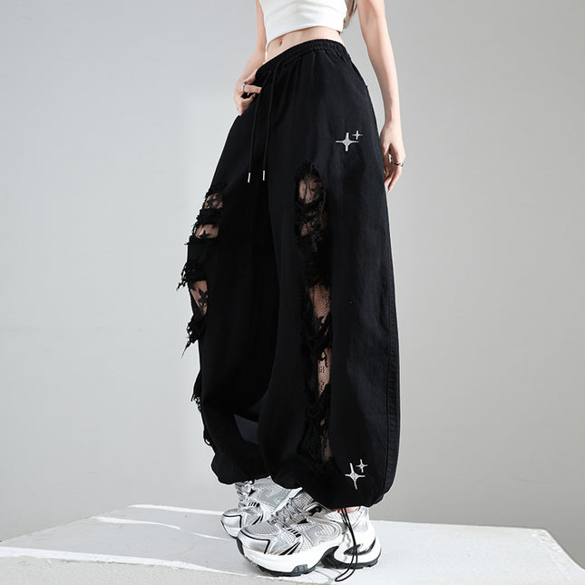 Ripped Lace Stitching Wide-Leg Casual Pants