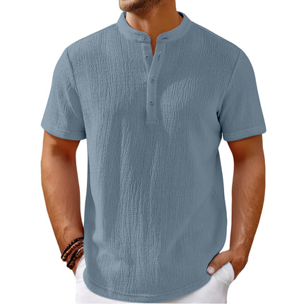 Cotton And Linen Stripes Henley Shirt