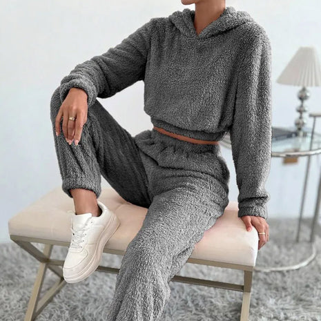Conjunto de pantalón y sudadera con capucha de felpa de manga larga para otoño e invierno