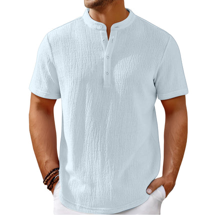 Cotton And Linen Stripes Henley Shirt
