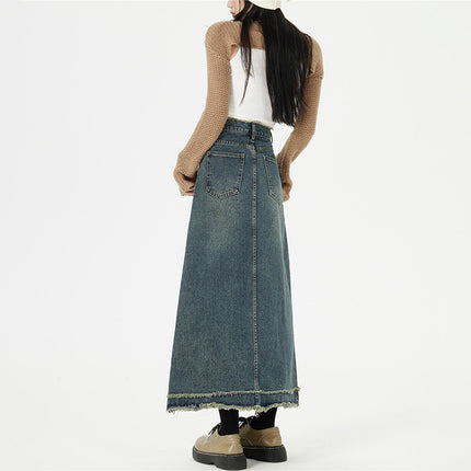 Retro Fashion Hip Denim Long Skirts