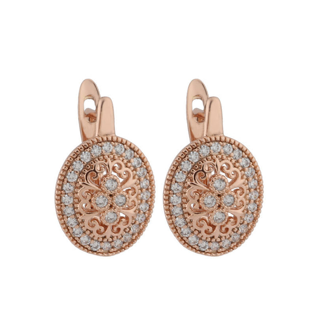 Zircon Earrings Rose Gold Hollow Leaves Ear Clip