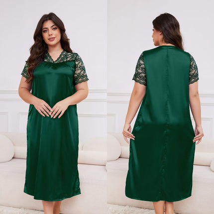 Plus Size Ice Silk Short Sleeve Loose Casual Nightdress