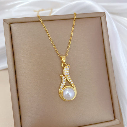 Luxury Full Diamond Pearl Necklace & Earrings Suite