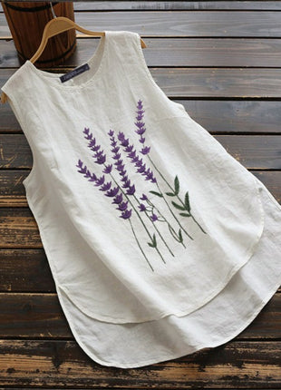 韓国刺繍入りノースリーブクルーネックトップス