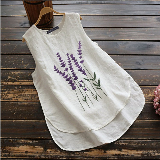 Korean Embroidered Sleeveless Crew Neck Top