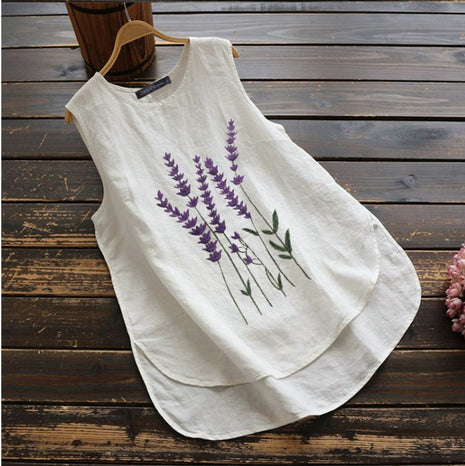 Korean Embroidered Sleeveless Crew Neck Top
